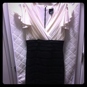 White and black dress with ruffle sleeves